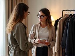 Styling session with consultant and client discussing outfits.